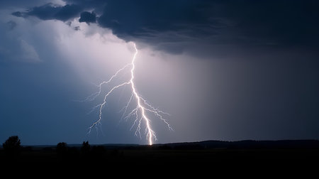Lightning strike in dark stormy sky, thunderstorm and lightningの素材