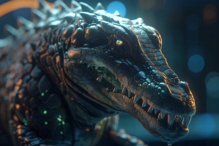 3D illustration of a fantasy dragon with sharp teeth and sharp teethの素材
