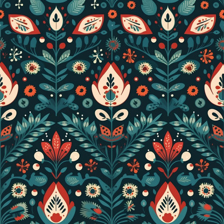 Seamless pattern with decorative flowers in retro style. Vector illustrationの素材