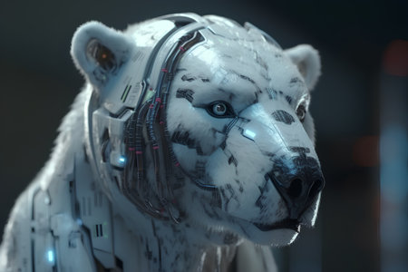 3D rendering of a white polar bear in space suit with headphonesの素材