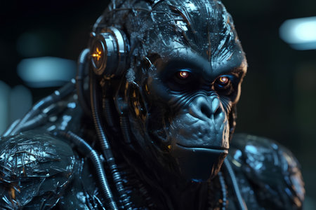 Portrait of a male gorilla in a futuristic environment. 3d renderingの素材