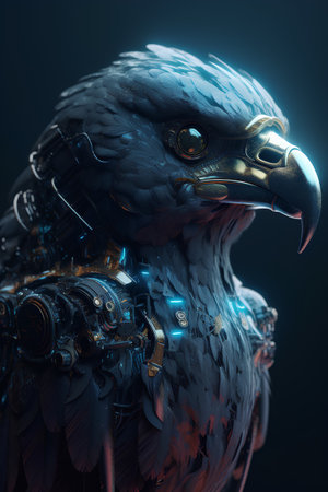 3D rendering of a fantasy eagle on a dark background. 3D illustration.の素材