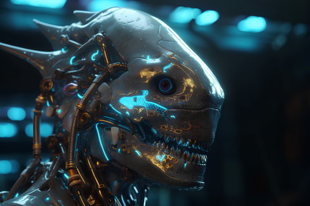 3d rendering of a robot in a cyborg's head.の素材