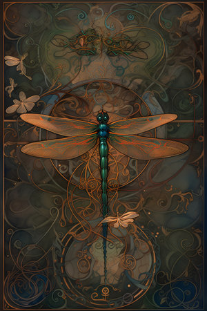 Dragonfly on the ornate background. Zodiac sign Libraの素材