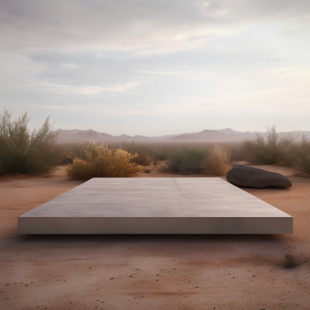 Empty white marble platform in the desert. 3d render illustration.の素材
