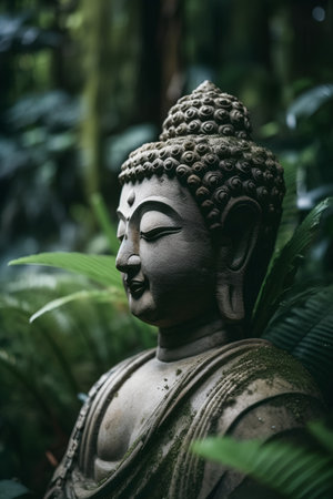 Buddha statue in the garden. Selective focus. Toned.の素材