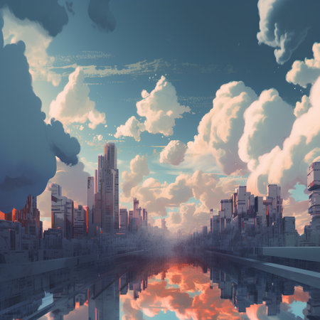 The city in the clouds. 3d rendering, 3d illustration.の素材