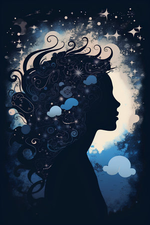 Silhouette of a beautiful girl with curly hair. Vector illustration.の素材