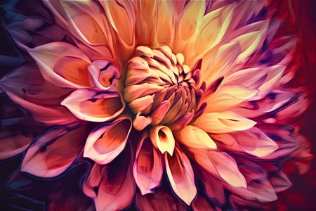 Colorful dahlia flower close-up. Digital painting.の素材