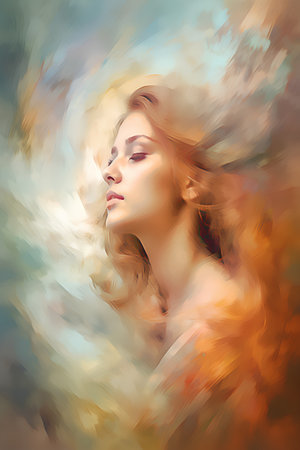 Portrait of a beautiful woman with long hair. Digital painting.の素材