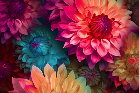 Colorful dahlia flowers as abstract floral background, close upの素材