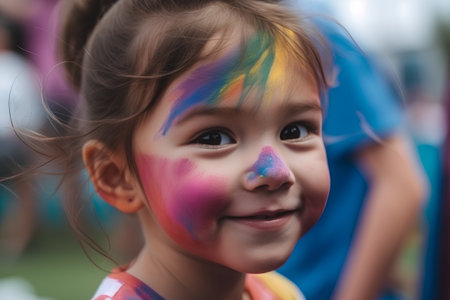 Unidentified child with face painting in Barcelona, Spainの素材