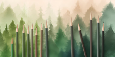 Pencils in the forest. Watercolor painting. Vector illustration.の素材