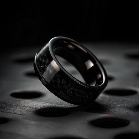 Wedding ring on a black background. Close-up.の素材