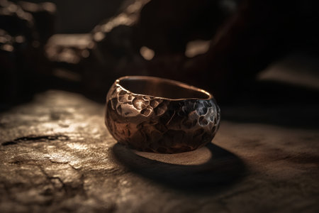 wedding rings on a wooden table, shallow depth of fieldの素材