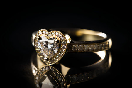 Jewelry diamond ring on a black background. Studio shot.の素材