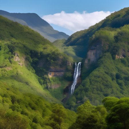 Waterfall in the mountains. Caucasus, Dombay, Russiaの素材