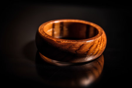 Wooden ring on a black background. Close-up image.の素材