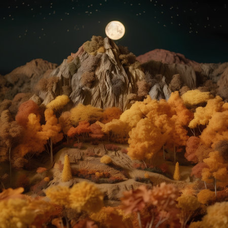 Fantasy landscape with autumn trees and full moon, 3d renderの素材