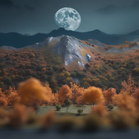 Fantasy landscape with autumn forest and full moon. 3d renderの素材