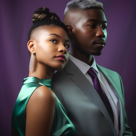 Beautiful african american couple posing in studio. Fashion shot.の素材