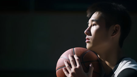 basketball player in action isolated on black background, sport and healthy lifestyle conceptの素材