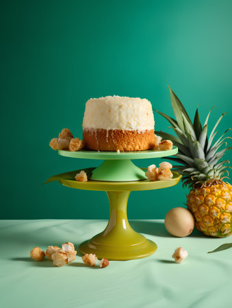 Pineapple cake on a green background. Minimal still lifeの素材