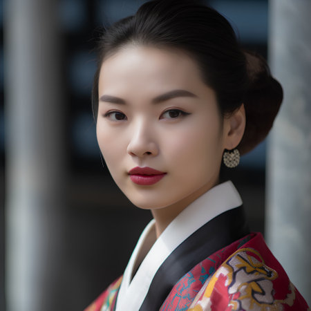 Portrait of a beautiful asian woman in traditional kimonoの素材