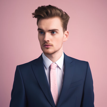 Portrait of handsome young man in suit. Studio fashion portrait.の素材