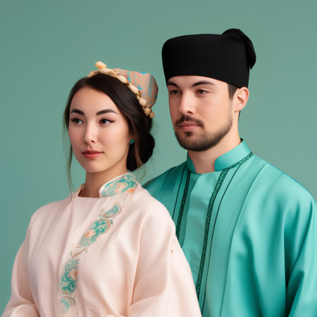 Portrait of a young muslim couple in kokoshnik clothesの素材