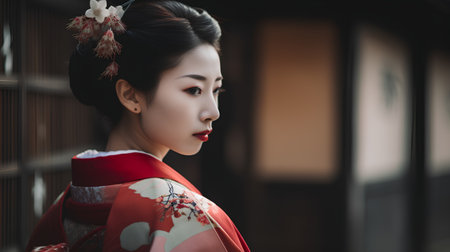 beautiful asian kimono woman in japanese styleの素材