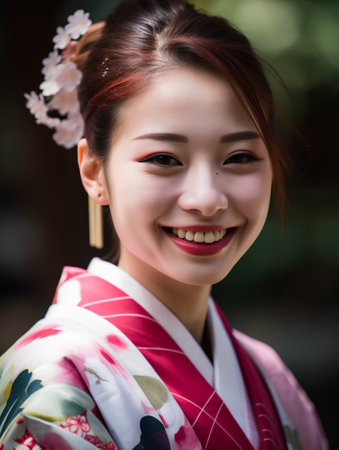 Beautiful asian woman in yukata kimono dressの素材
