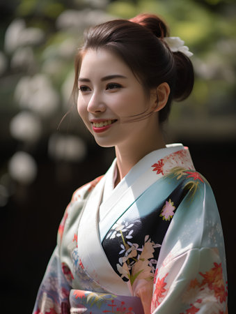 Beautiful asian kimono woman in traditional japanese costumeの素材