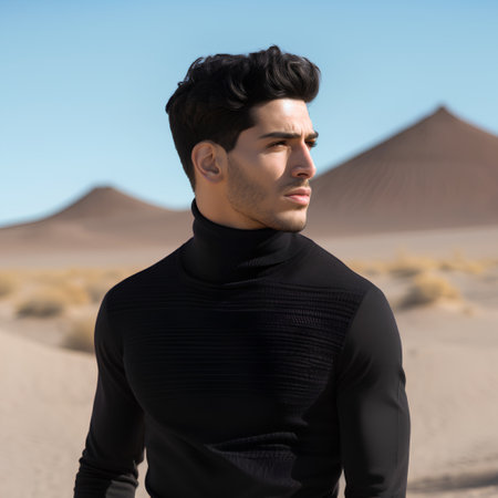 Portrait of handsome young man in the middle of the desert.の素材