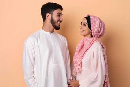 Portrait of a happy young muslim couple looking at each otherの素材