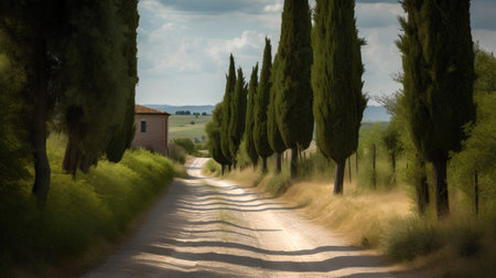 Rural road with cypresses in Tuscany, Italyの素材