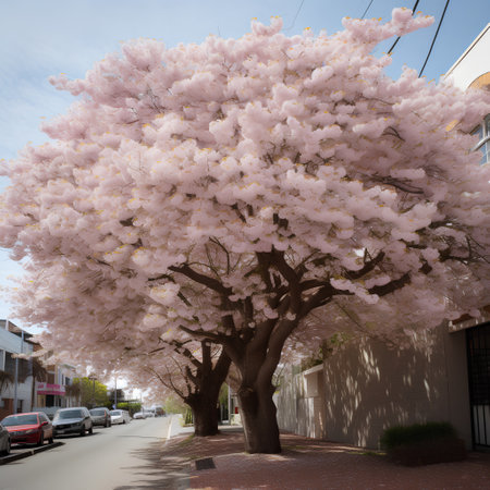 Cherry blossom tree in the city of San Diego, Californiaの素材