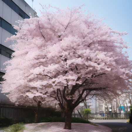 Cherry blossoms in full bloom in the city of Tokyo.の素材