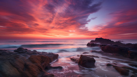 Beautiful seascape. Colorful sunset over the sea.の素材