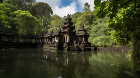 Angkor Wat in Cambodia, surrounded by lush greenery.の素材