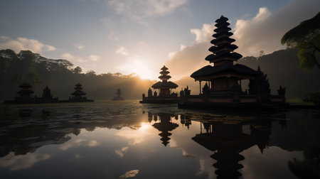 Pura Ulun Danu Bratan temple in Bali, Indonesiaの素材