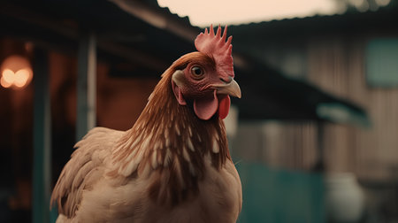 Portrait of a chicken on a farm. Close-up.の素材