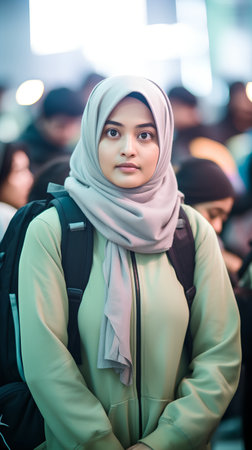 Portrait of a beautiful muslim woman with hijab in the cityの素材