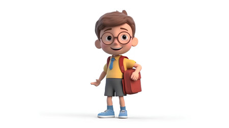3D Render of a Kid with a Backpack and Glassesの素材