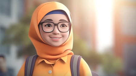 Beautiful muslim woman wearing hijab and wearing eyeglasses with happy expressionの素材