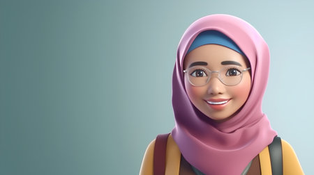 Hijab woman with hijab and glasses. 3d rendering.の素材