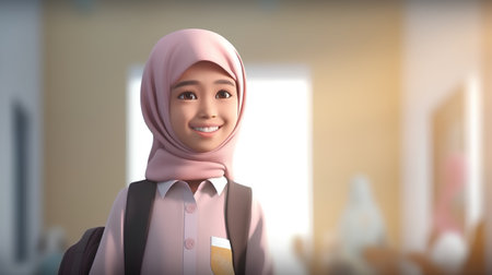 Young asian muslim businesswoman wearing hijab with happy face.の素材