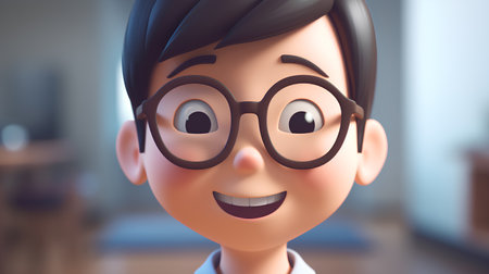 Surprised face of a boy with glasses. 3d renderingの素材