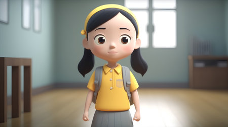 Schoolgirl in the school room, education concept, 3d renderの素材