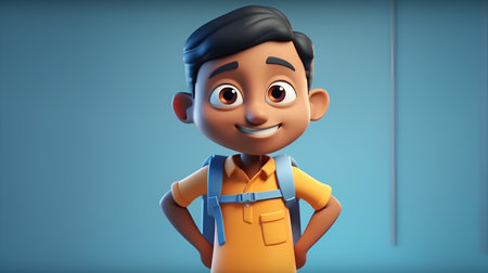 3D illustration of a happy cartoon mechanic standing with hands on hipsの素材